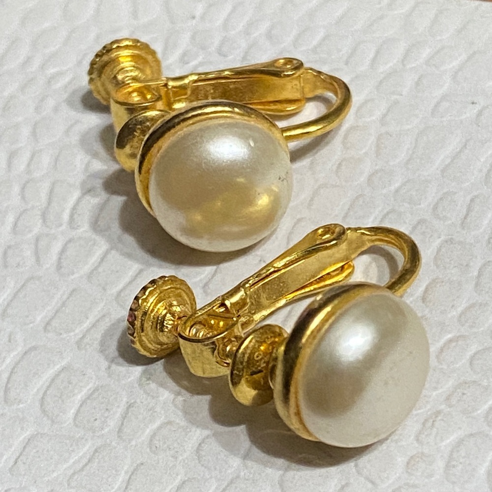 Gold Pearl Clip-On Earrings